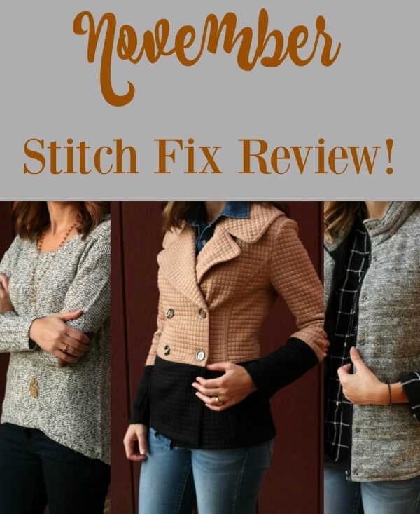 November Stitch Fix Review - THML Pierina Textured Colorblock Peacoat, Skies are Blue Wels Quilted Puffer Vest, Papermoon Farmingdale Embroidery Detail V-Neck Knit Top, RD Style Maureen Twisted Seam Elbow Patch Sweater, Just Black Dean Skinny Jean 