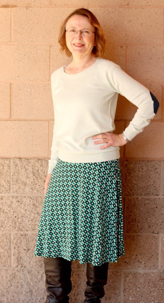 Stitch Fix Fierro Elbow Patch Crew Neck Sweater and Papermoon Kasidy Swing Skirt